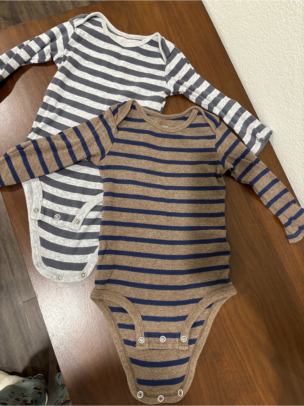 Two Striped Long-Sleeve Baby One-Piece Bodysuits